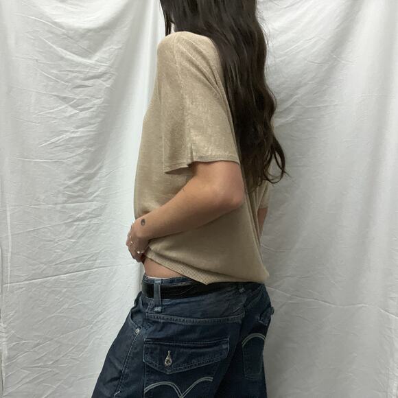 banana republic tan sand minimalist linen knit oversized baggy relaxed tee shirt - Picture 3 of 7